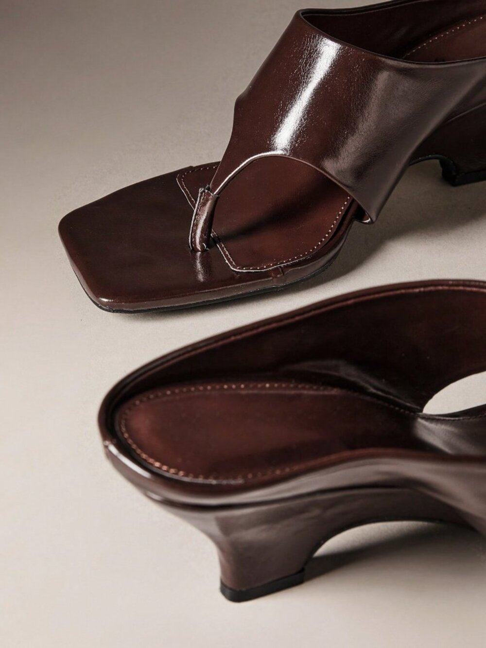 Coffee Brown Women's Minimalist Slip-On Heel Thong Sandals - Picture 6 of 6